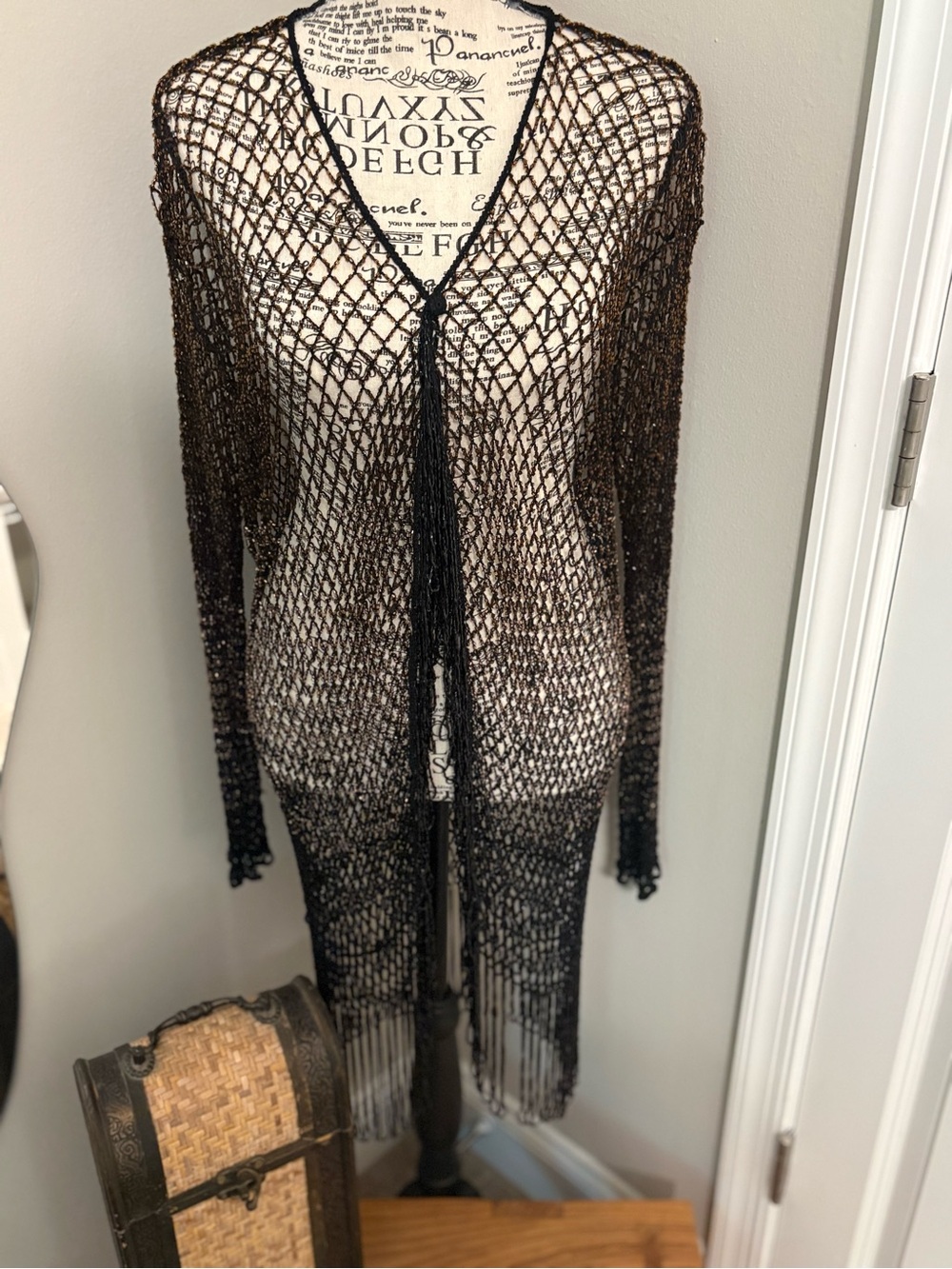 Chico's Black Open-Knit Fringe Shrug